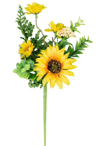 14 Inch L Sunflower Pick - Yellow/Green