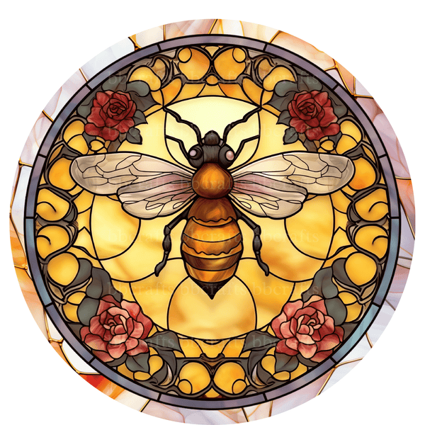 Fall Metal Sign: BEE & ROSES FAUX STAINED GLASS - Wreath Accents - Made In USA BBCrafts.com