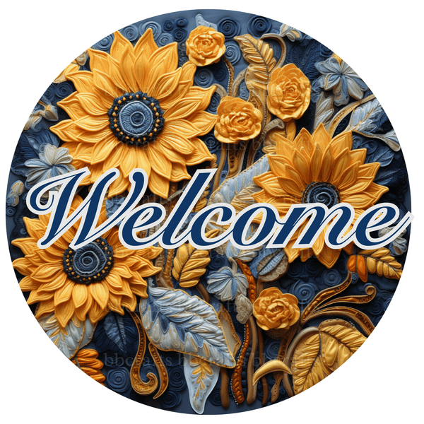 Fall Metal Sign: BLUE WELCOME SUNFLOWER - Made In USA - BBCrafts.com
