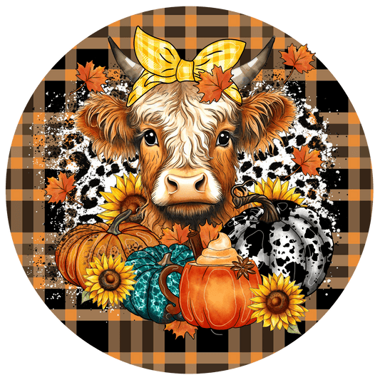 Fall Cow with Pumpkin Metal / Vinyl Sign - Made in USA