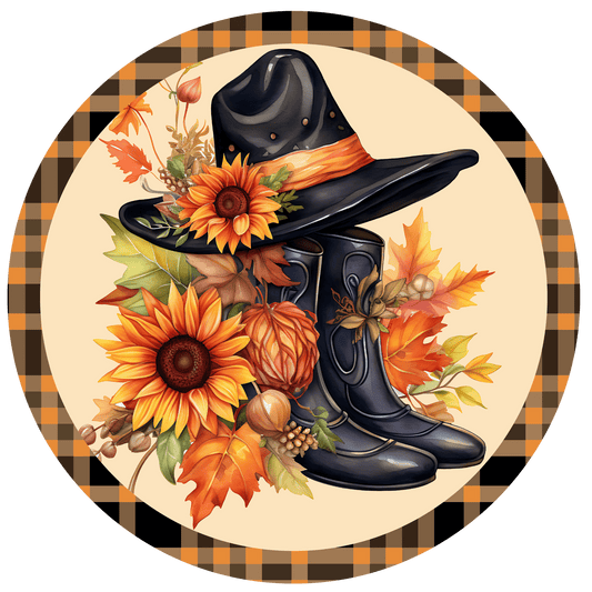 Fall Cowgirl Hat Boo Metal / Vinyl Sign - Made in USA