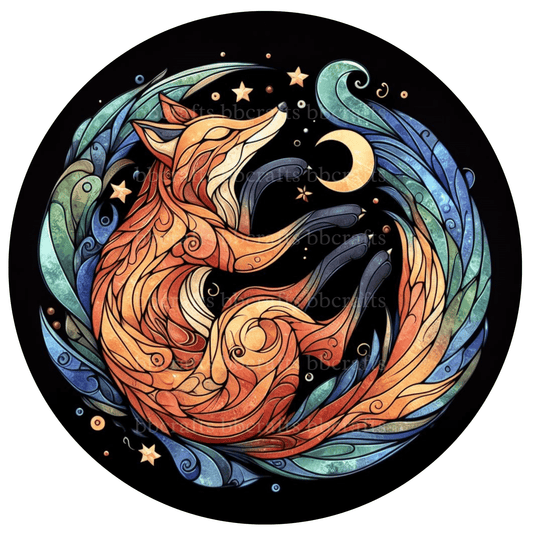 Faux Stained Glass Fox Metal / Vinyl Sign - Made in USA