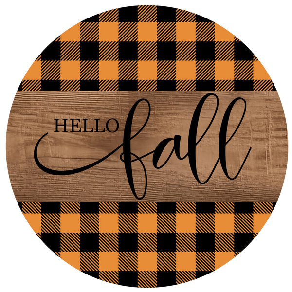 Fall Metal Sign: HELLO FALL - Wreath Accent - Made In USA BBCrafts.com