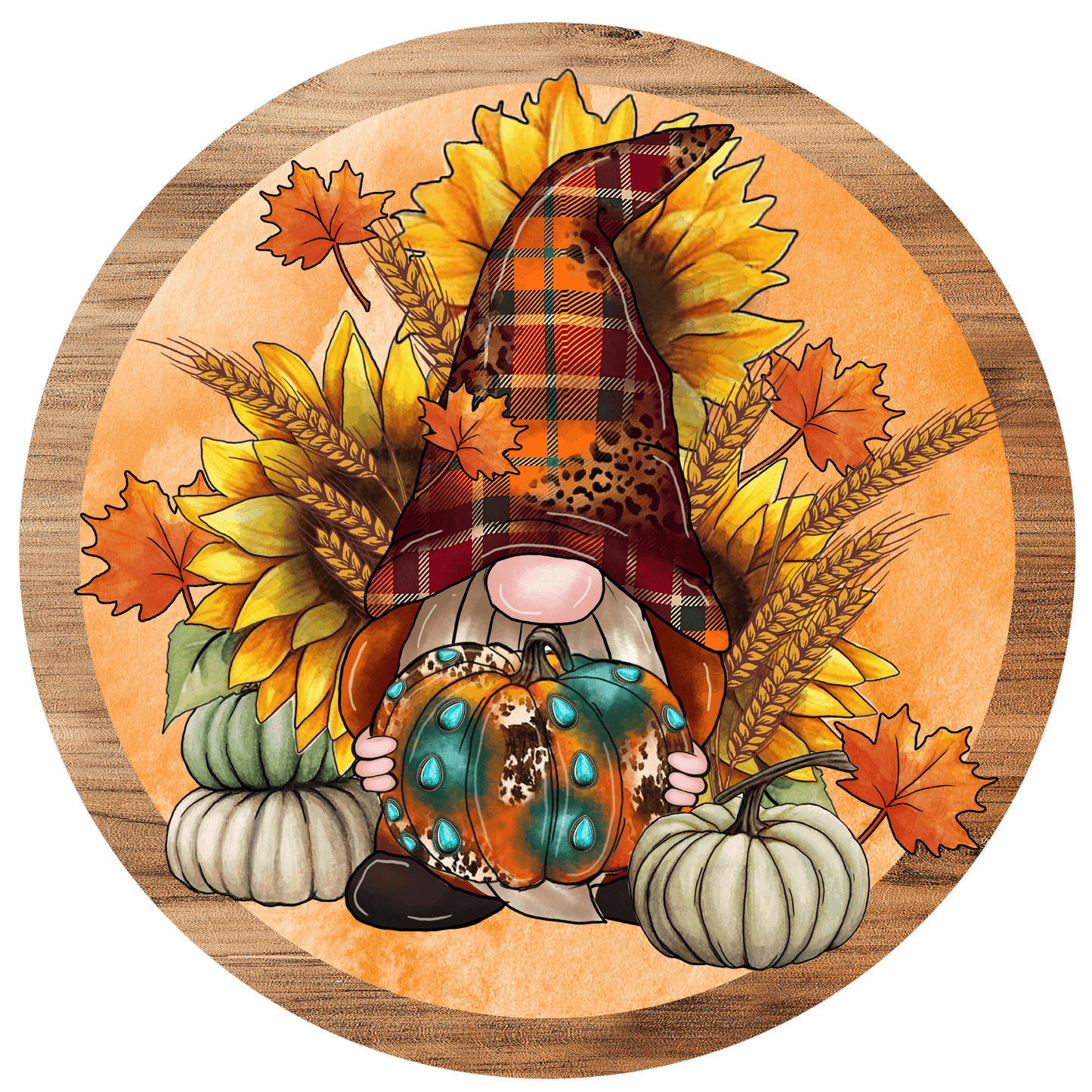 Fall Hippie Gnome with Pumpkin Metal / Vinyl Sign - Made in USA