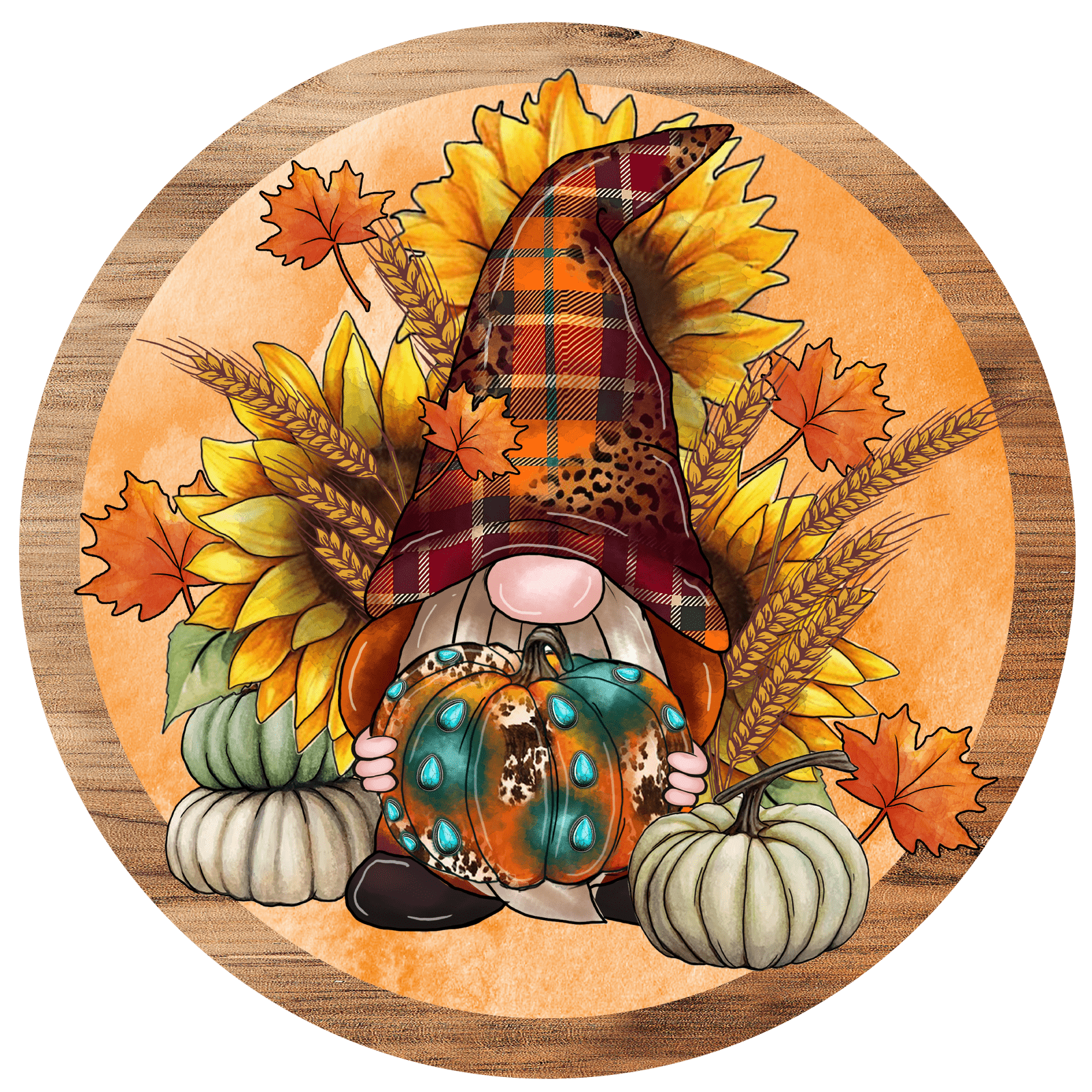 Fall Hippie Gnome with Pumpkin Metal / Vinyl Sign - Made in USA