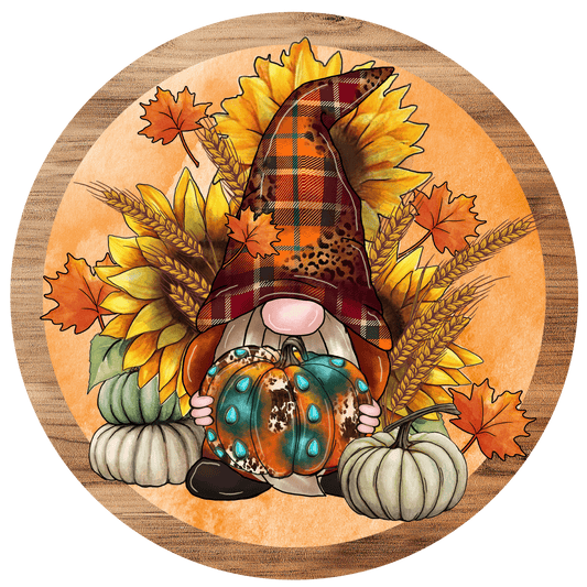 Fall Hippie Gnome with Pumpkin Metal / Vinyl Sign - Made in USA