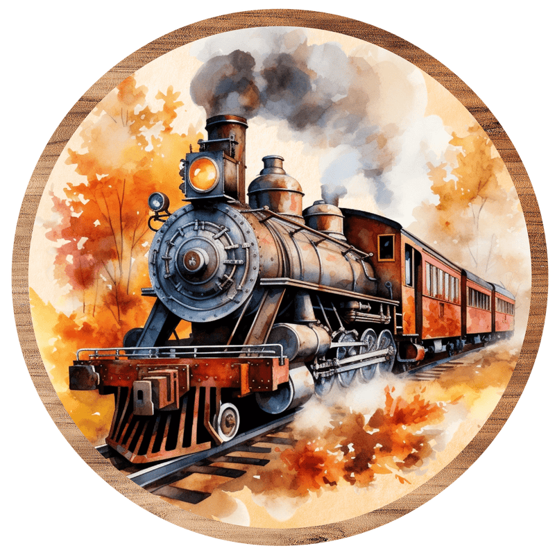 Fall Metal Sign: STEAM ENGINE TRAIN - Wreath Accent - Made In USA BBCrafts.com