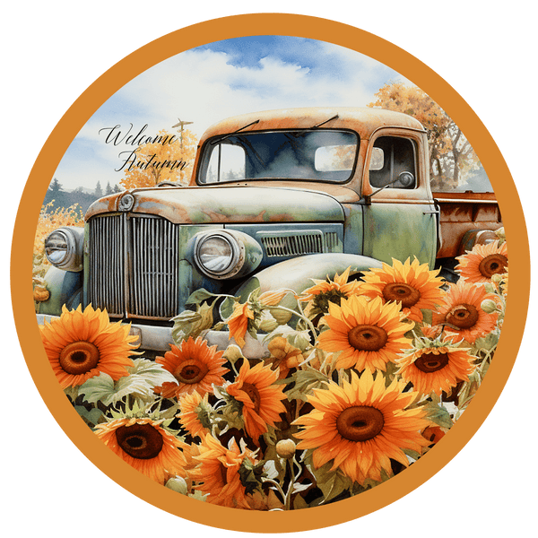 Fall Metal Sign: TRUCK - Wreath Accent - Made In USA BBCrafts.com
