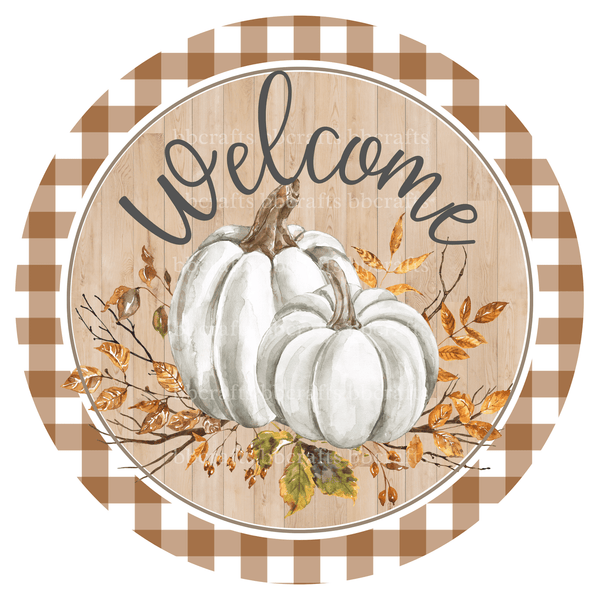 Fall Metal Sign: WHITE PUMPKIN - Wreath Accents - Made In USA BBCrafts.com