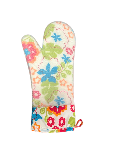 Flower Design- Heat Resistant Silicone Oven Mitts, Soft Quilted Lining, Extra Long, Waterproof Flexible Gloves for Cooking BBCrafts.com