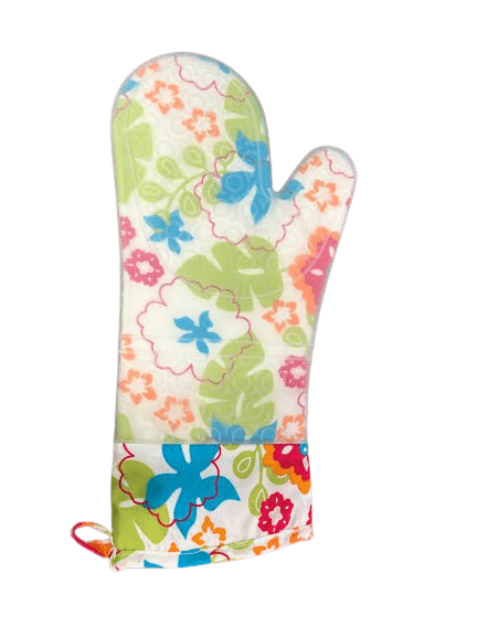 Flower Design- Heat Resistant Silicone Oven Mitts, Soft Quilted Lining, Extra Long, Waterproof Flexible Gloves for Cooking BBCrafts.com