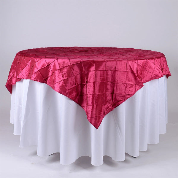 Fuchsia - 72 Inch x 72 Inch Square Pintuck Satin Overlay BBCrafts.com