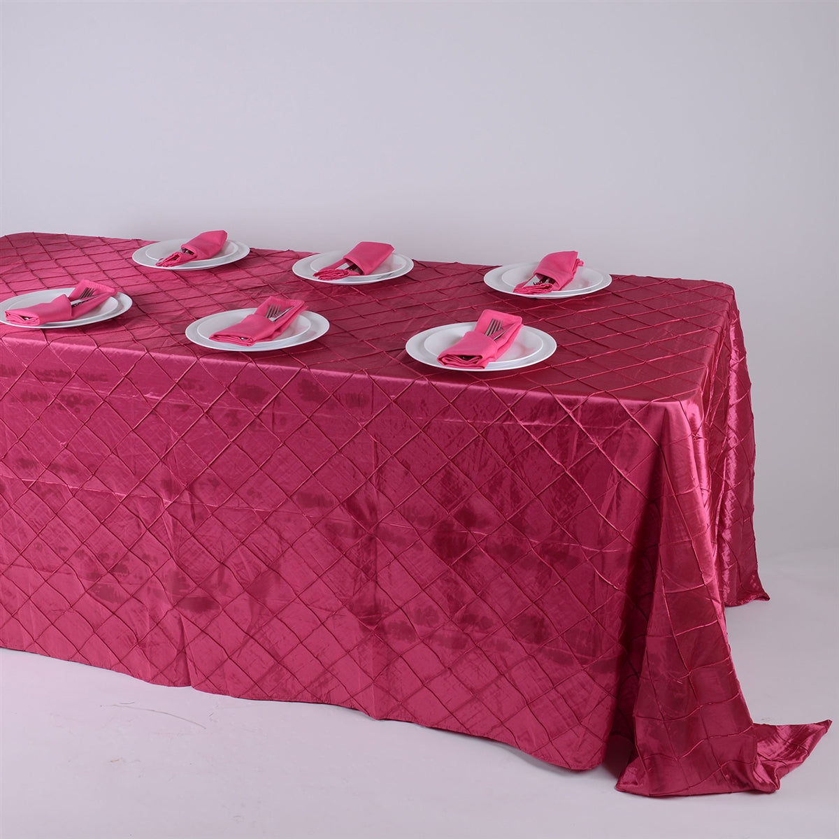 Fuchsia - 90 Inch x 132 Inch Pintuck Satin Tablecloth BBCrafts.com