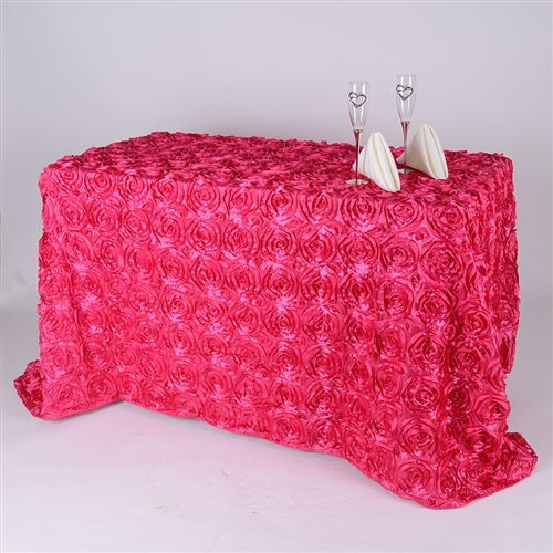 Fuchsia 90 Inch x 156 Inch Rectangle Rosette Tablecloths BBCrafts.com