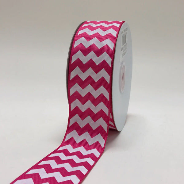 Fuchsia - Chevron Design Grosgrain Ribbon ( 1 - 1/2 Inch | 25 Yards ) BBCrafts.com