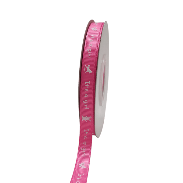 Fuchsia - It's a girl - Grosgrain Ribbon Baby Design ( W: 3/8 Inch | L: 25 Yards ) BBCrafts.com