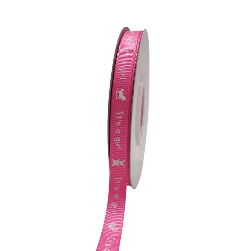 Fuchsia - It's a girl - Grosgrain Ribbon Baby Design ( W: 3/8 Inch | L: 25 Yards ) BBCrafts.com