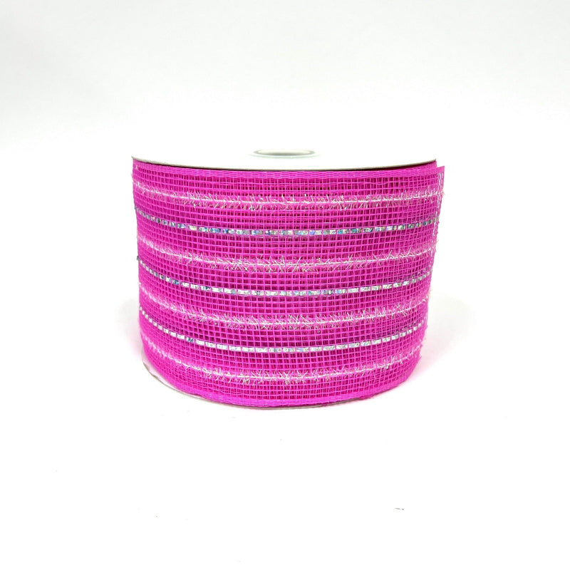 Fuchsia - Laser Metallic Mesh Ribbon - ( 4 Inch x 25 Yards ) BBCrafts.com