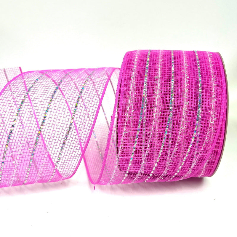 Fuchsia - Laser Metallic Mesh Ribbon - ( 4 Inch x 25 Yards ) BBCrafts.com