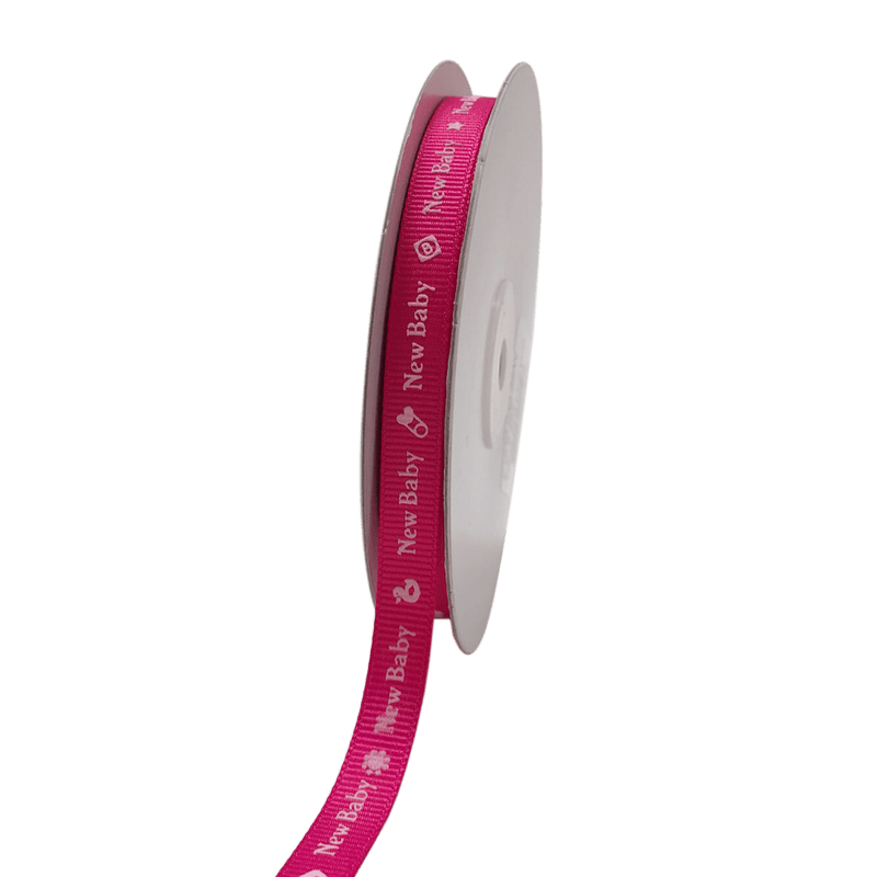 Fuchsia - New Baby - Grosgrain Ribbon Baby Design ( W: 3/8 Inch | L: 25 Yards ) BBCrafts.com