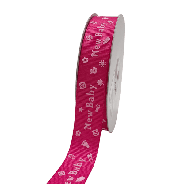 Fuchsia - New Baby - Grosgrain Ribbon Baby Design ( W: 7/8 Inch | L: 25 Yards ) BBCrafts.com