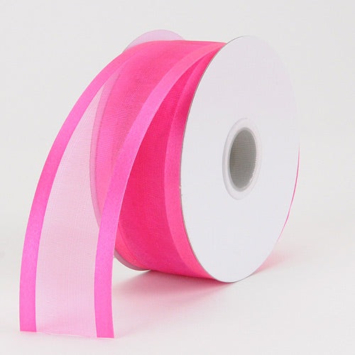 Fuchsia - Organza Ribbon Two Striped Satin Edge - ( 1 - 1/2 Inch | 25 Yards ) BBCrafts.com