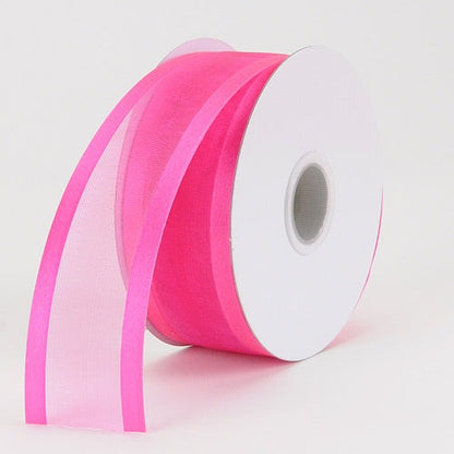 Fuchsia - Organza Ribbon Two Striped Satin Edge - ( 1 - 1/2 Inch | 25 Yards ) BBCrafts.com