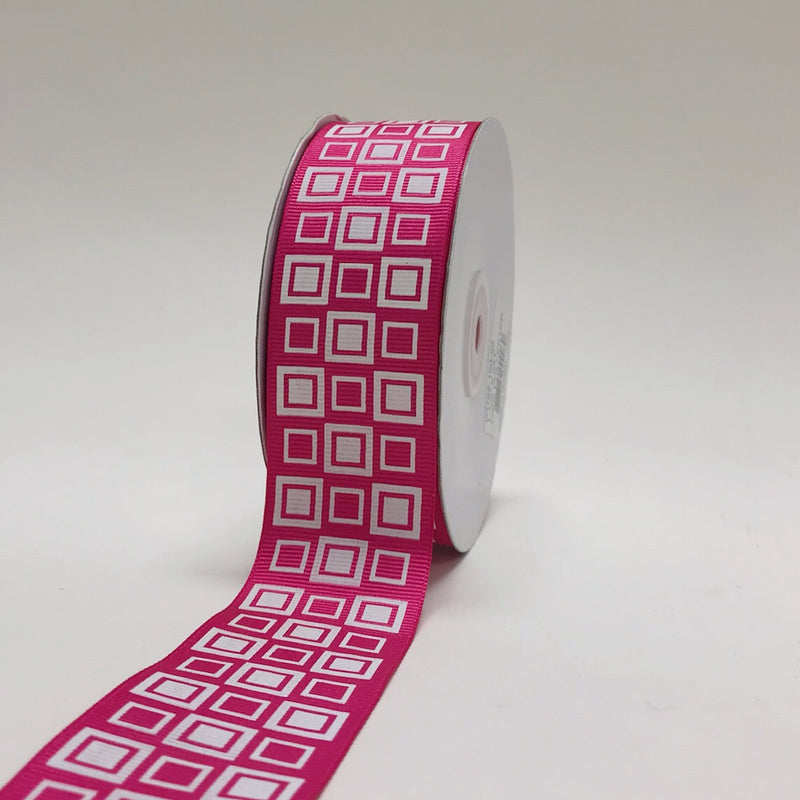 Fuchsia - Square Design Grosgrain Ribbon ( 1 - 1/2 Inch | 25 Yards ) BBCrafts.com