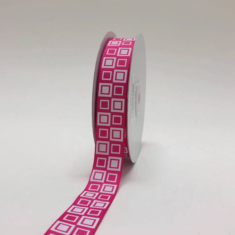 Fuchsia - Square Design Grosgrain Ribbon ( 7/8 Inch | 25 Yards ) BBCrafts.com