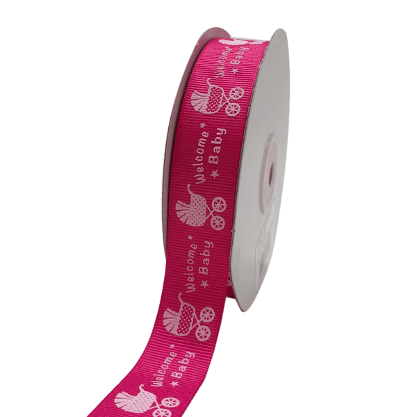 Fuchsia - Welcome Baby - Grosgrain Ribbon Baby Design ( W: 7/8 Inch | L: 25 Yards ) BBCrafts.com