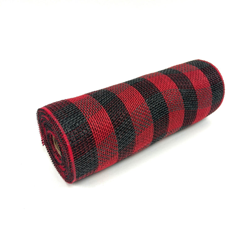 Black Red Check Faux Burlap Mesh 10 Inch x 10 Yards