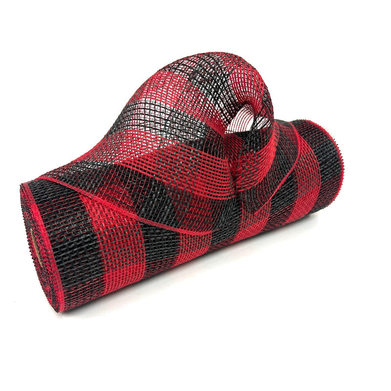 Black Red Check Faux Burlap Mesh 10 Inch x 10 Yards