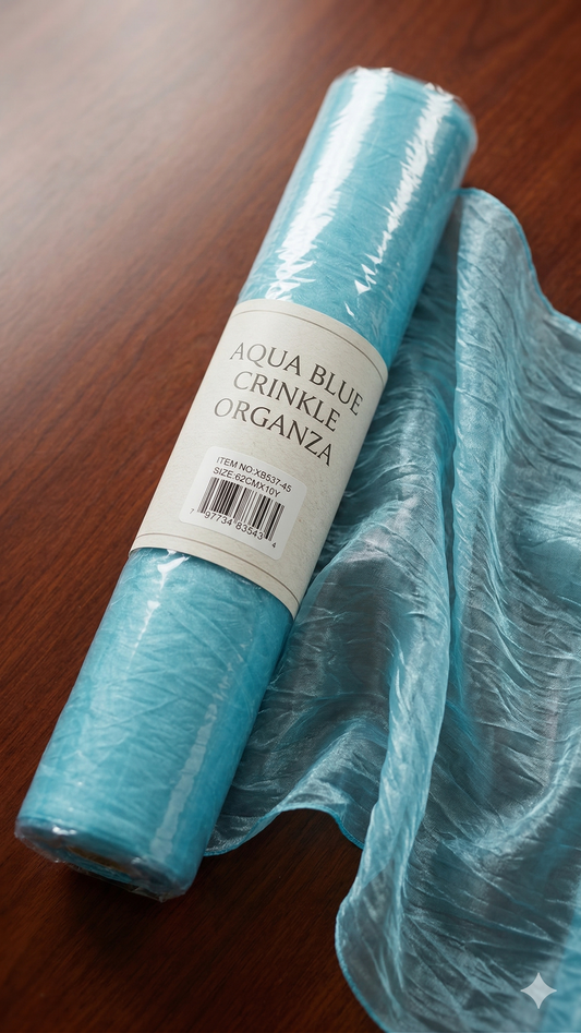 Aqua Blue - Premium Crinkle Organza Overlays - ( W: 24 Inch | L: 10 Yards )