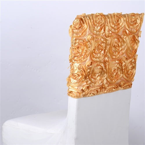 Gold 16 Inch x 14 Inch Rosette Satin Chair Top Covers BBCrafts.com
