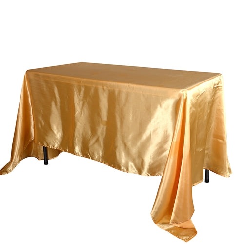 Gold 90 Inch x 132 Inch Rectangular Satin Tablecloths BBCrafts.com