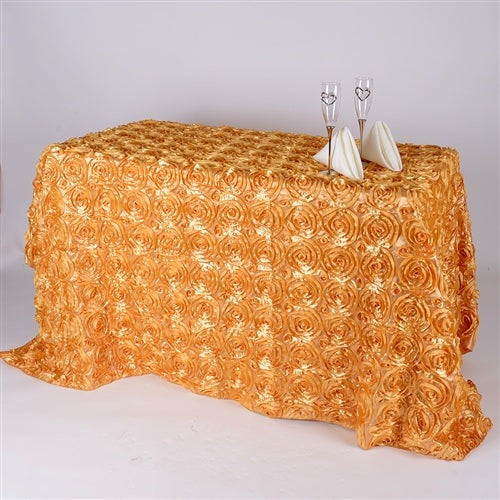 Gold 90 Inch x 156 Inch Rectangle Rosette Tablecloths BBCrafts.com