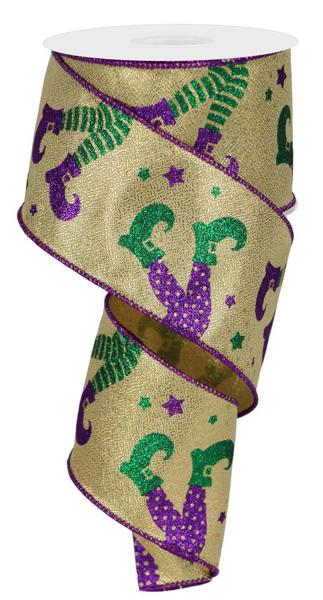 Gold Mardi Gras - Jester Legs Metallic Ribbon - ( 2-1/2 Inch | 10 Yards ) BBCrafts.com