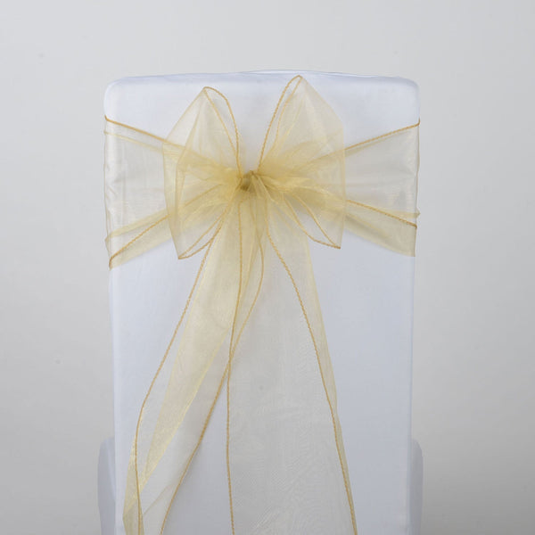 Gold - Organza Chair Sash - ( Pack of 10 Piece - 8 inches x 108 inches ) BBCrafts.com