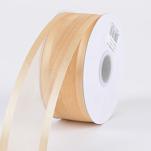 Gold - Organza Ribbon Two Striped Satin Edge - ( 7/8 Inch | 25 Yards ) BBCrafts.com