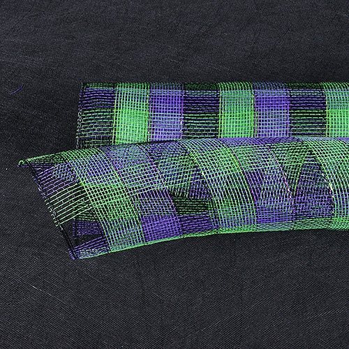 Green Black Purple - Poly Deco Mesh Wrap with Laser Mono Stripe - ( 10 Inch x 10 Yards ) BBCrafts.com