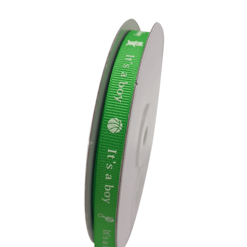 Green - It's a boy - Grosgrain Ribbon Baby Design ( W: 3/8 Inch | L: 25 Yards ) BBCrafts.com