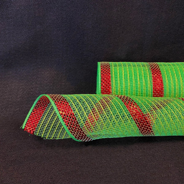 Green Red - Metallic Stripes Burlap Mesh ( 10 Inch x 10 Yards ) BBCrafts.com