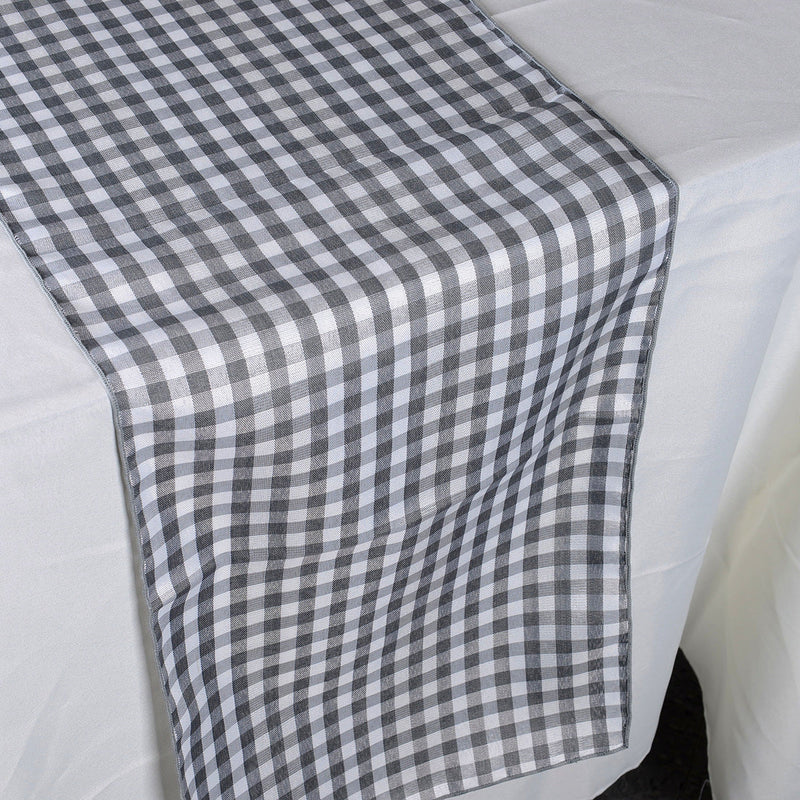 Grey - Checkered/ Plaid Table Runner - ( 14 Inch x 90 Inch ) BBCrafts.com