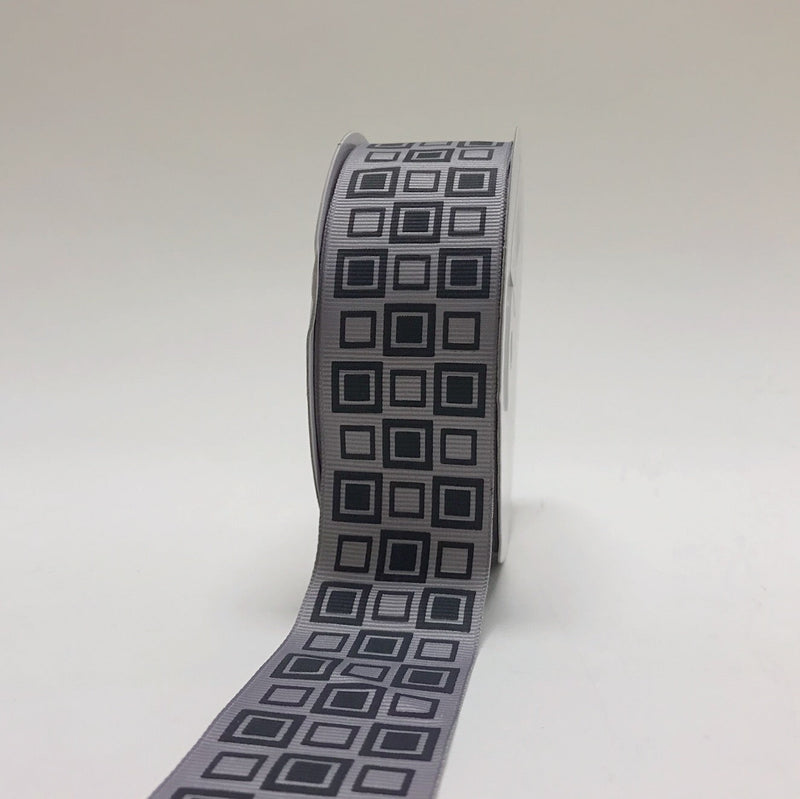 Grey - Square Design Grosgrain Ribbon ( 1 - 1/2 Inch | 25 Yards ) BBCrafts.com