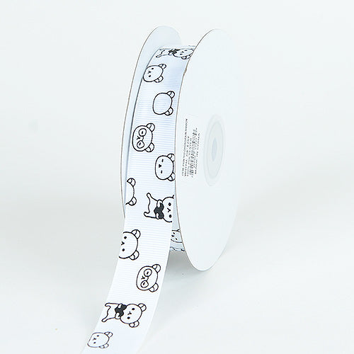 Grosgrain Ribbon Bear Print White ( W: 7/8 Inch | L: 25 Yards ) BBCrafts.com