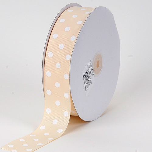Grosgrain Ribbon Color Dots Ivory with White Dots ( 1 - 1/2 Inch | 10 Yards) BBCrafts.com