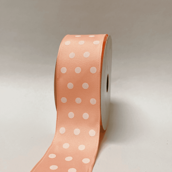 Grosgrain Ribbon Color Dots Peach with White Dots ( 1 - 1/2 Inch | 10 Yards) BBCrafts.com