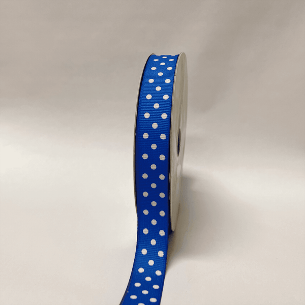 Grosgrain Ribbon Color Dots Royal with White Dots ( 5/8 Inch | 25 Yards ) BBCrafts.com
