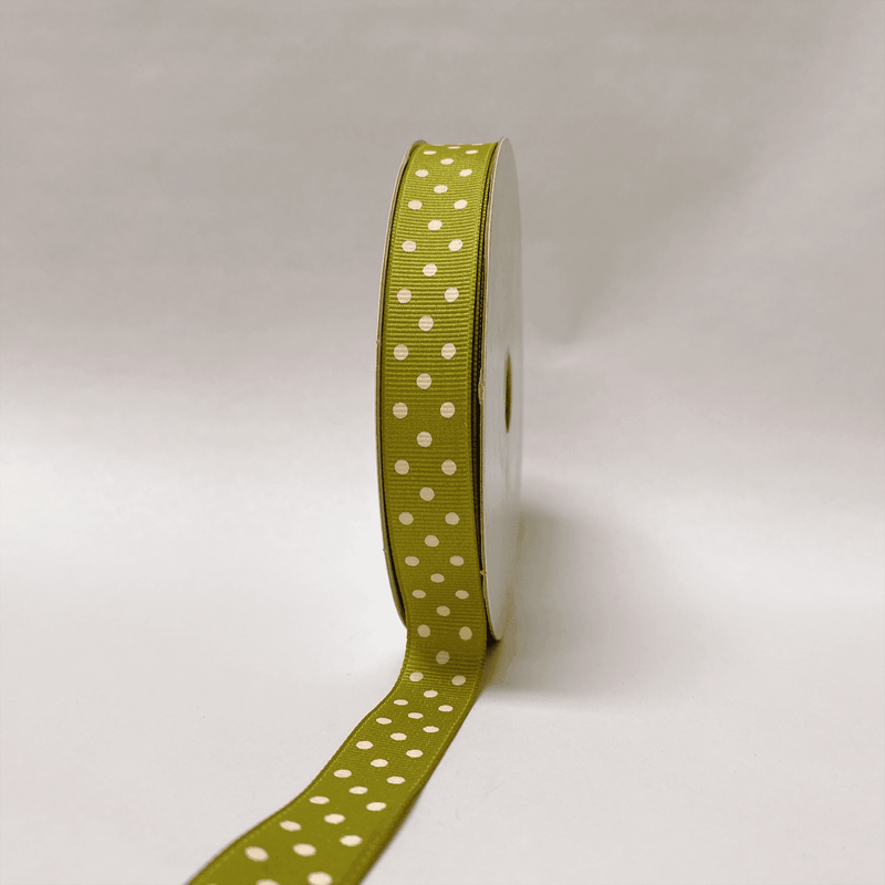 Grosgrain Ribbon Color Dots Spring Moss with Ivory Dots ( 5/8 Inch | 25 Yards ) BBCrafts.com
