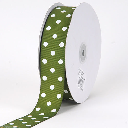 Grosgrain Ribbon Color Dots Spring Moss with White Dots ( 1 - 1/2 Inch | 10 Yards) BBCrafts.com